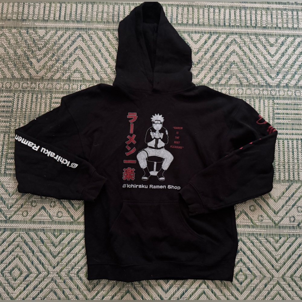 Naruto Shippuden Ichiraku Ramen Shop Black Hoodie M Cotton Blend Anime GUC